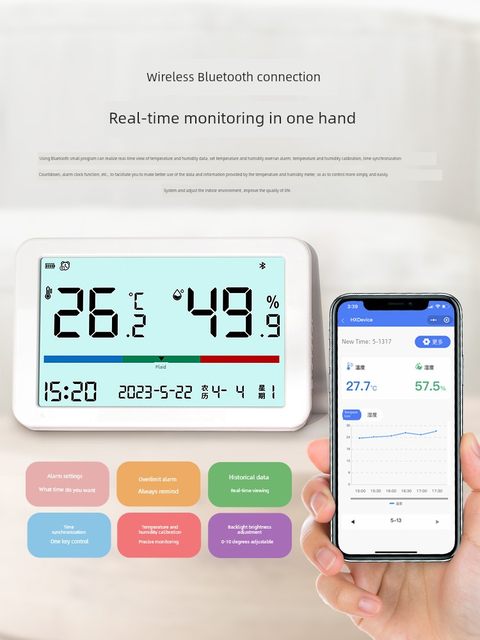Electronic thermometer indoor home high-precision with alarm clock date baby room wall-mounted thermometer temperature and humidity meter