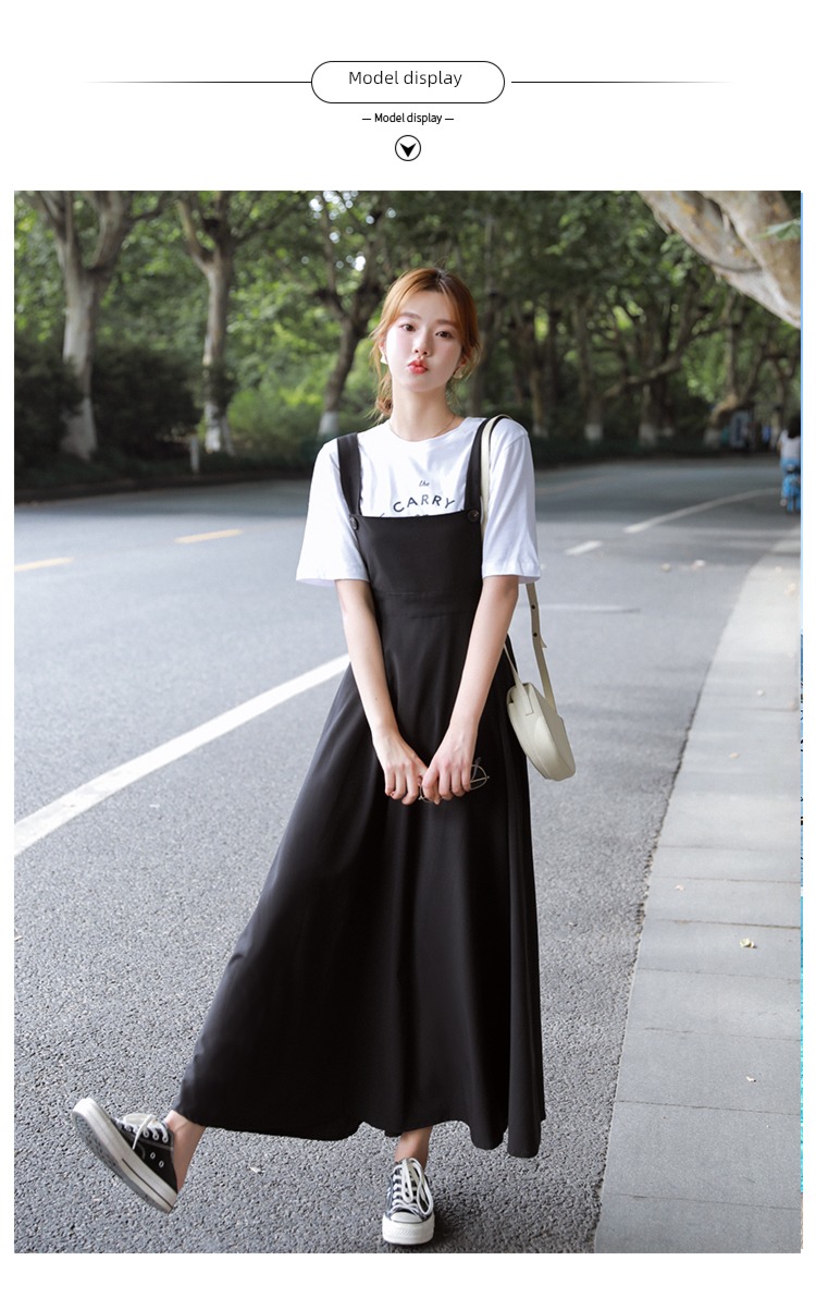 Age reduction Super long To the ankle Close your waist Retro Strap skirt