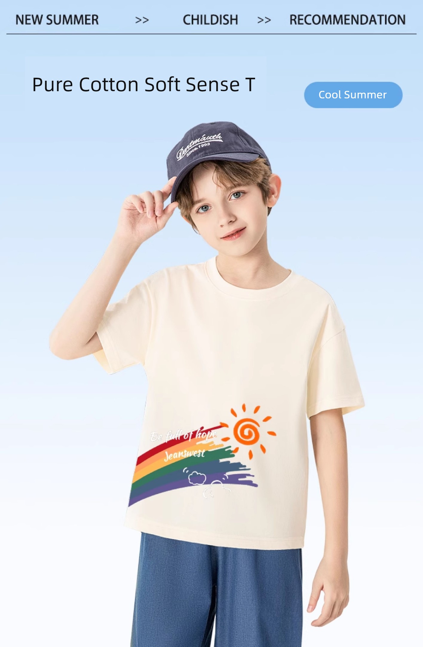 Jeanswest Boys' Short-Sleeved T-Shirt, Pure Cotton Summer Clothing, Boys' Tops, Children's Clothing, Big Kids' Clothing, 2026 New Summer Style — 3