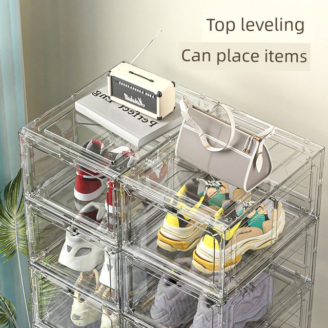 Thickened shoe box storage box magnetic hard plastic flip type anti-oxidation and dustproof transparent shoe box shoe rack sneakers shoe cabinet