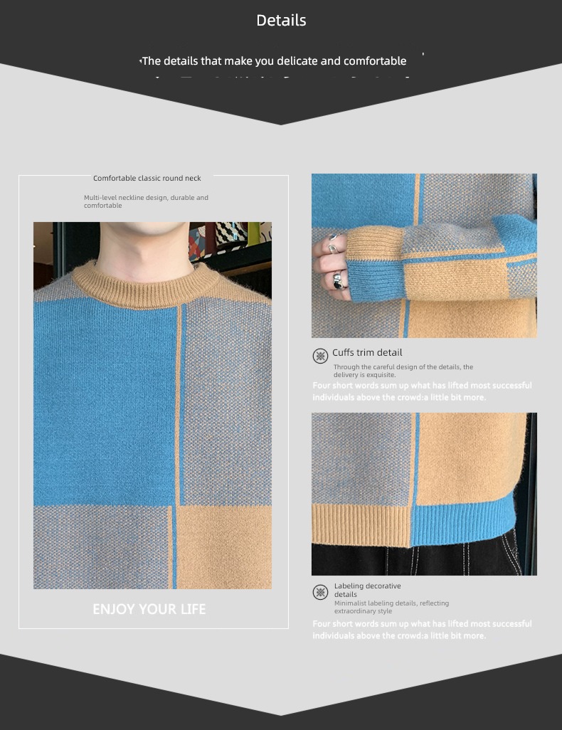chenille  Plush 2022 new pattern Color contrast Interpenetrating sweater