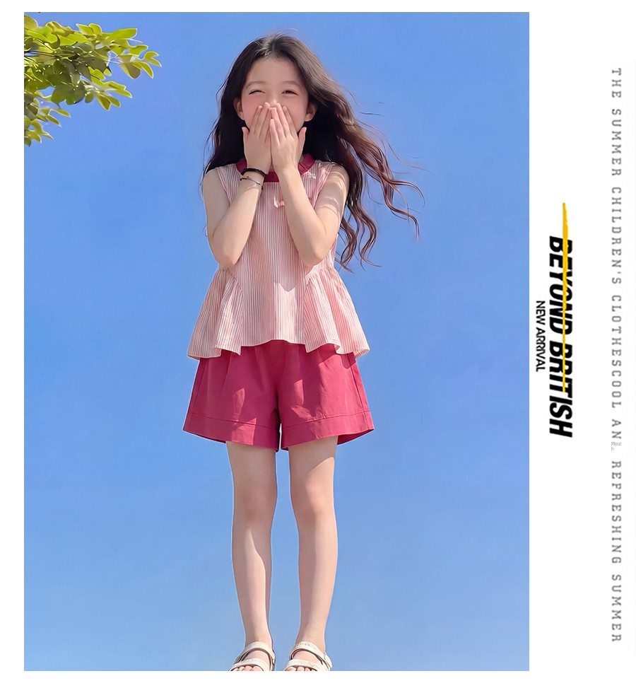 Girls' Summer Outfit 2026 New Stylish Children's Trendy Striped Dopamine Two-Piece Set Girls' Summer Clothes Fashion — 8