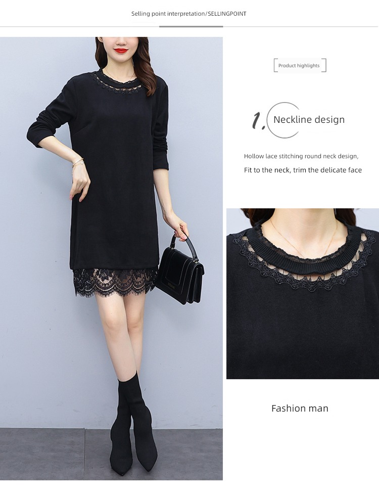 Lace stitching easy Show thin Cover meat knitting Dress