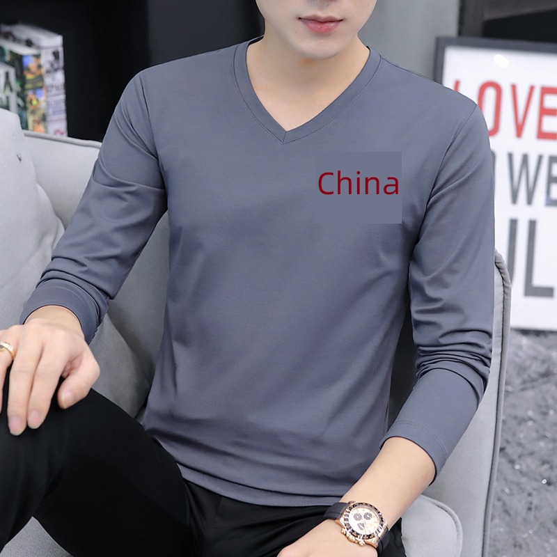 man Long sleeve V-collar Autumn clothes white Body Undershirt
