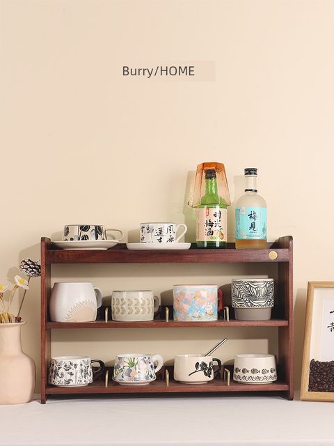 Solid wood cup holder cup storage rack desktop tea cup set coffee cup mug water cup sideboard display rack