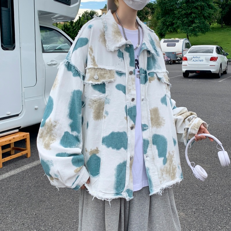 tide tie-dyed Gradients Rough edge Korean version Make old chaqueta