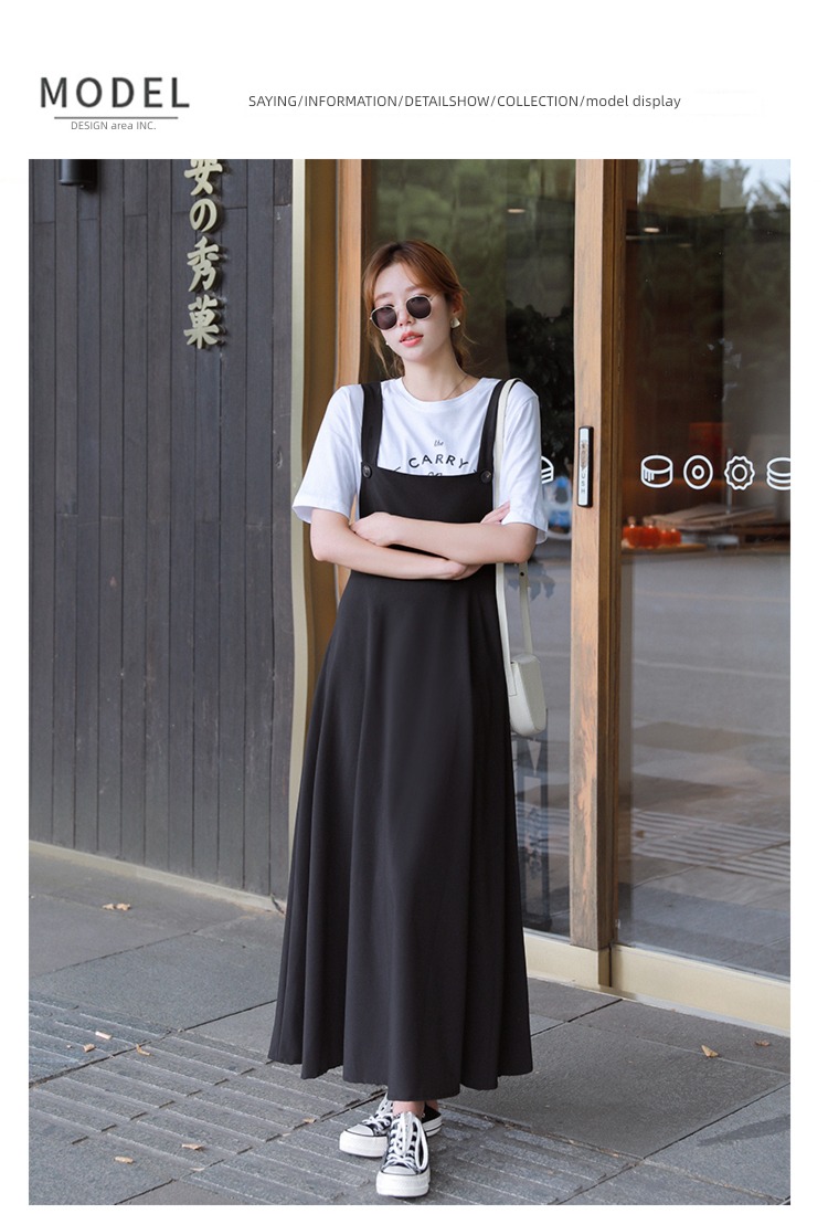 Age reduction Super long To the ankle Close your waist Retro Strap skirt