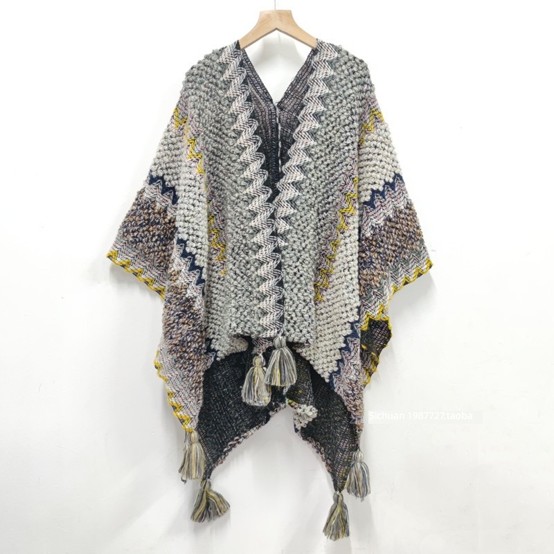 Cardigan Mohair loose coat female ethnic style tassels scarf