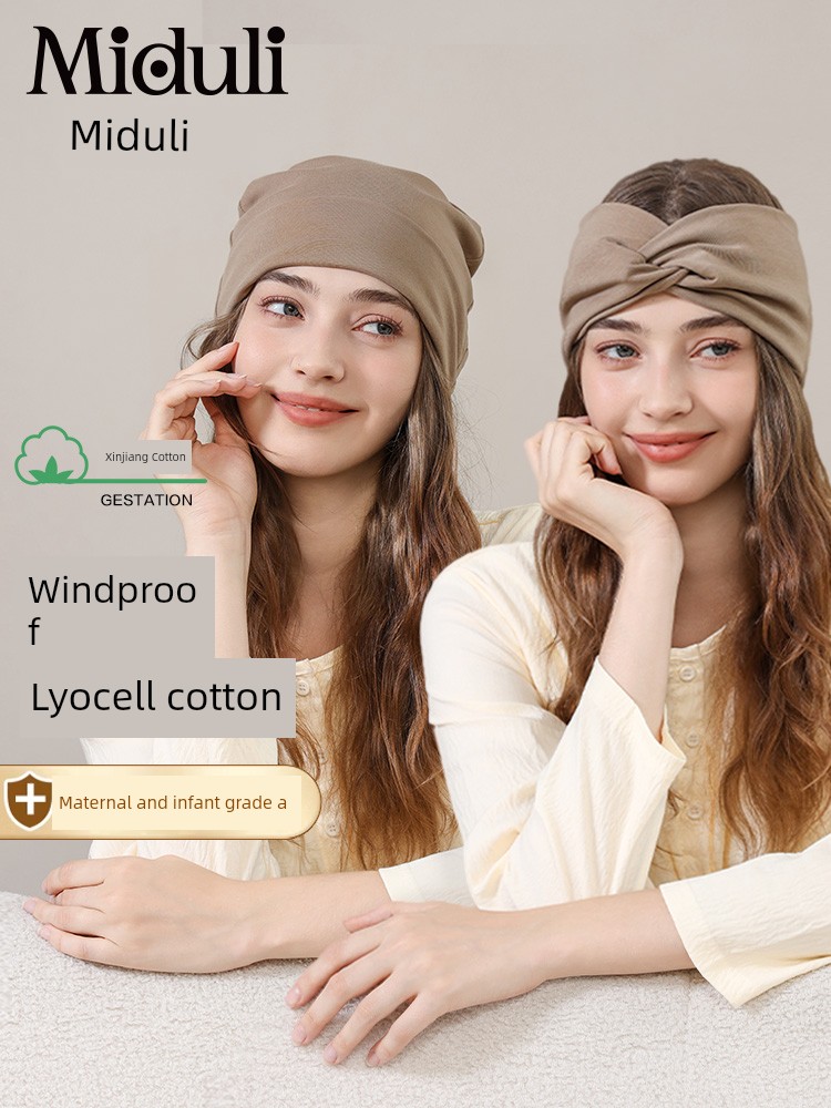Miduli Postpartum Hat for Autumn, Windproof Maternity Hat for Pregnant Women, Autumn and Winter Pure Cotton Confinement Headband, Spring and Summer Headscarf
