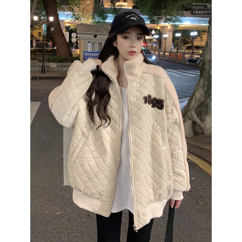 loose coat female Lamb hair Design sense niche mlb