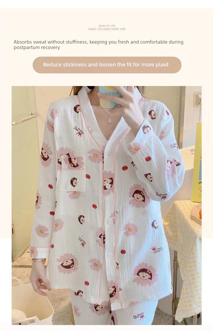 All-Cotton Maternity Pajamas for Summer, Thin Style, Postpartum Nursing, April/May, Women's Maternity Sleepwear, All-Cotton Two-Piece Set — 3