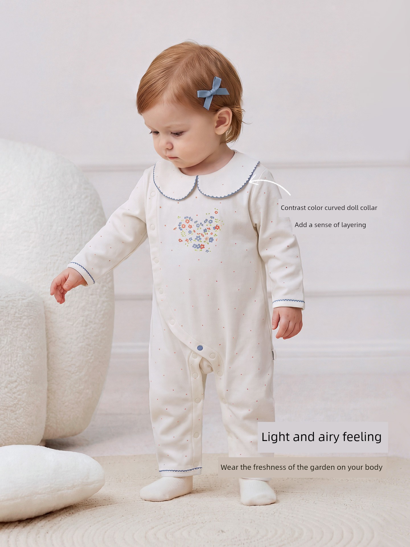 Babylove【Comfortable and Soft】Baby Girl Romper for Spring and Autumn, Pure Cotton Doll Collar Clothing with Floral Designs — 4