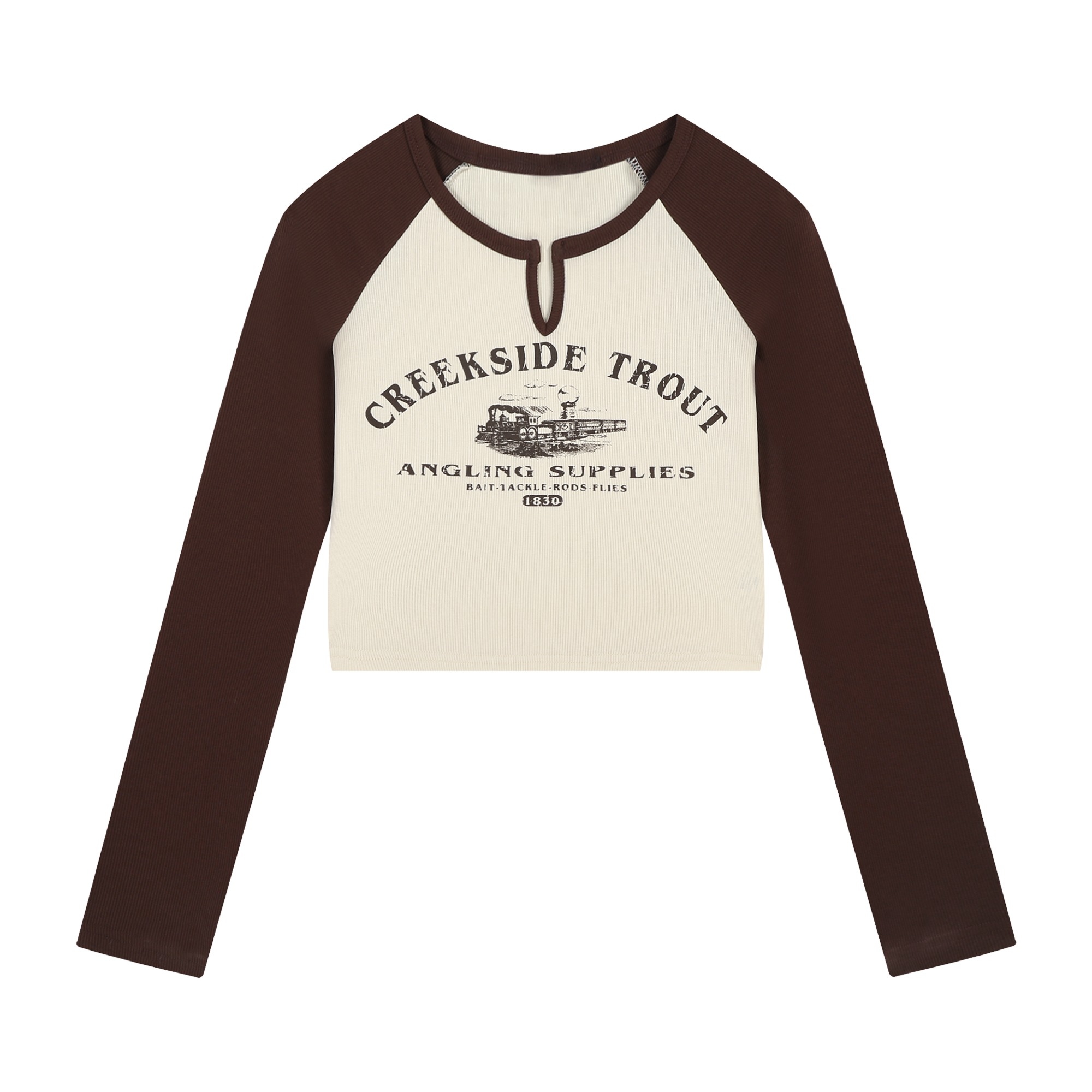 American style Retro Long sleeve High waist Exposed navel jacket T-shirt
