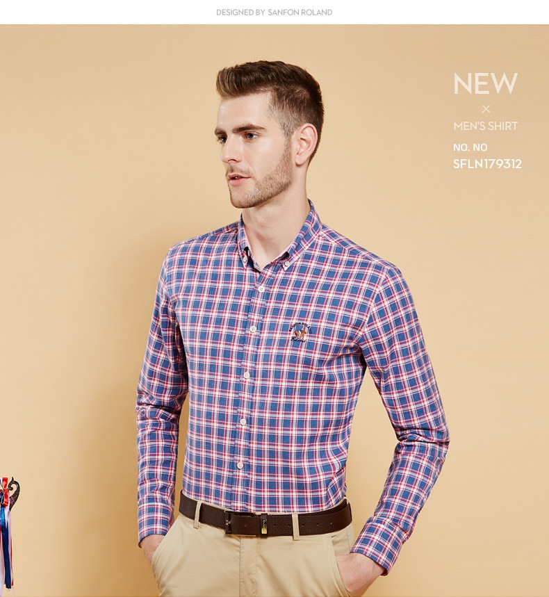 Broken code Clearance Sanding Long sleeve leisure time lattice shirt