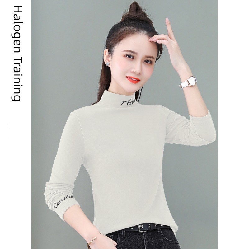 Half high collar Undershirt female Long sleeve T-shirt Ground Plush 2022 Autumn and winter new pattern fashion Age reduction Inner lap Put on your clothes