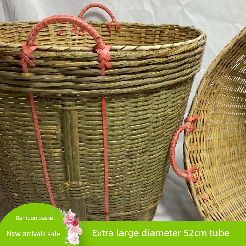 Extra-Large Bamboo Basket, Handmade Basket for Home Use, Trash Basket, Storage Basket, Festive Tea-Picking Basket, Grain and Rice Basket