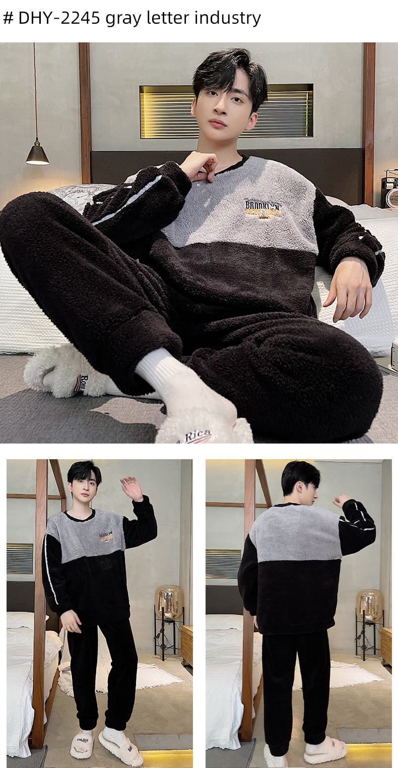 male thickening keep warm Flannel Condom Autumn and winter pajamas