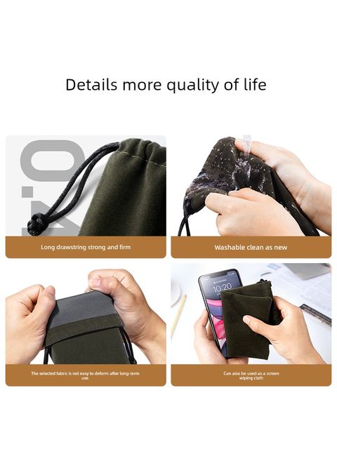 Green Connect data cable storage bag power bank storage bag charger headphones U disk mobile hard disk protection case mobile phone digital peripheral drawstring pocket carry mini velvet bag