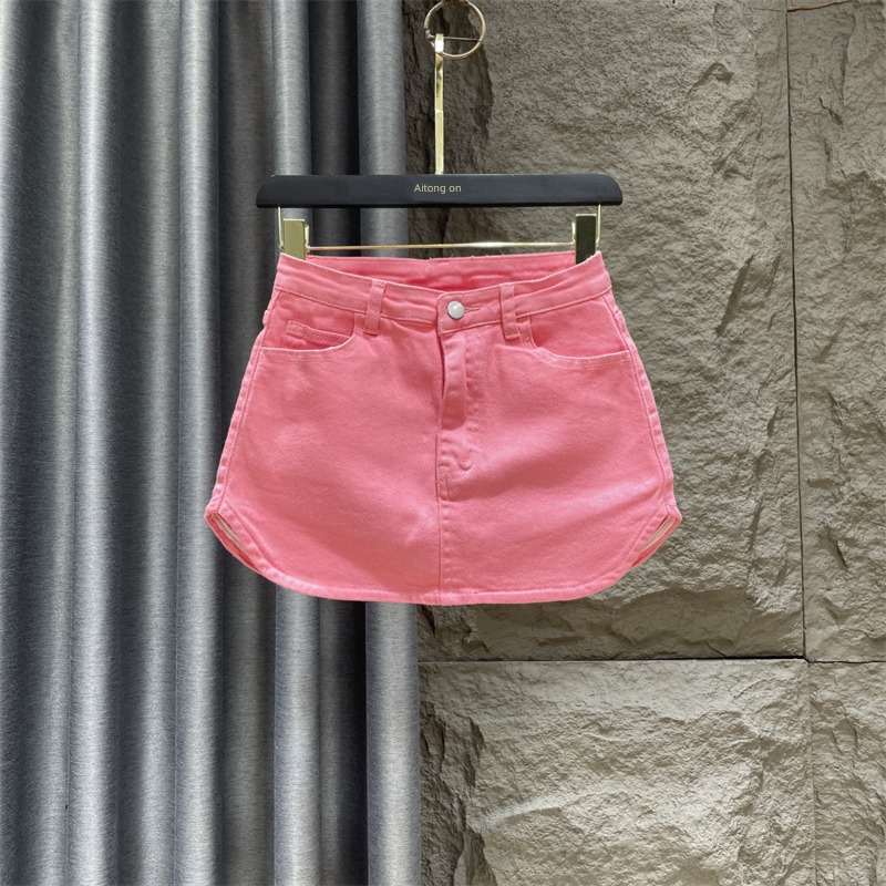 female summer Show thin Sense of design Pink Denim skirt