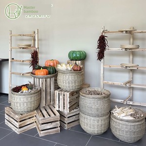 Traditional Handmade Bamboo Basket for Home Use, Round Bamboo Drying Basket, Multi-Layer Folding Wooden Stand for Herbal