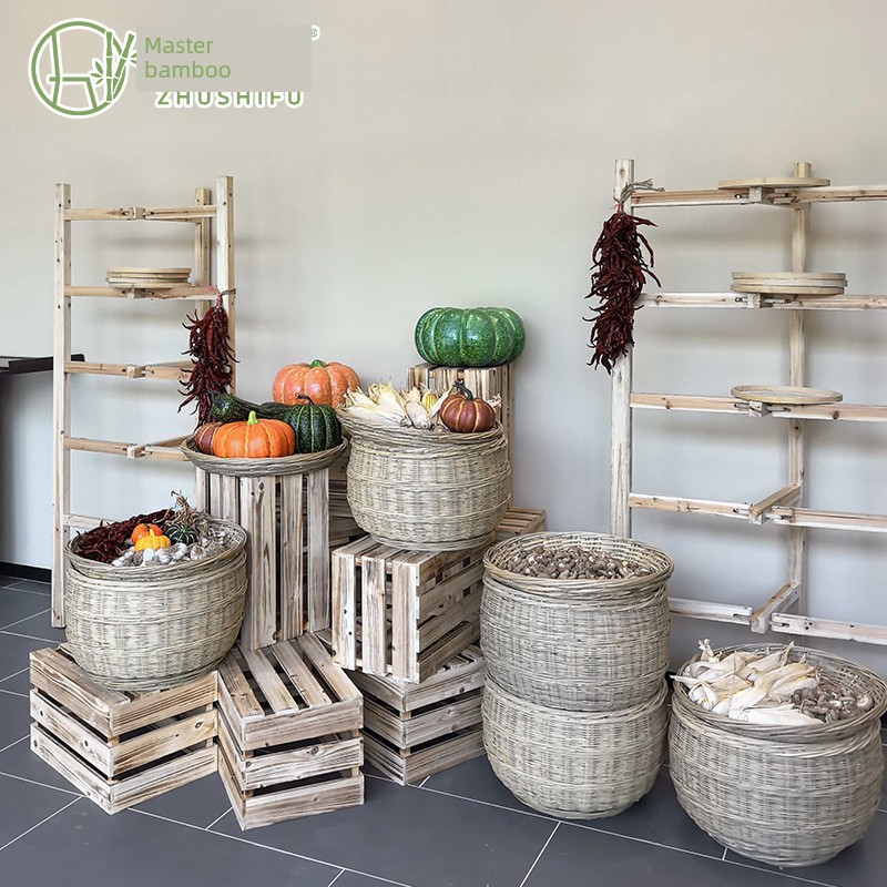 Traditional Handmade Bamboo Basket for Home Use, Round Bamboo Drying Basket, Multi-Layer Folding Wooden Stand for Herbal Medicine