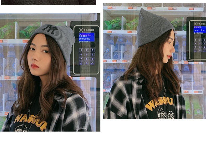 winter Men's style letter grey Plush female woolen hat