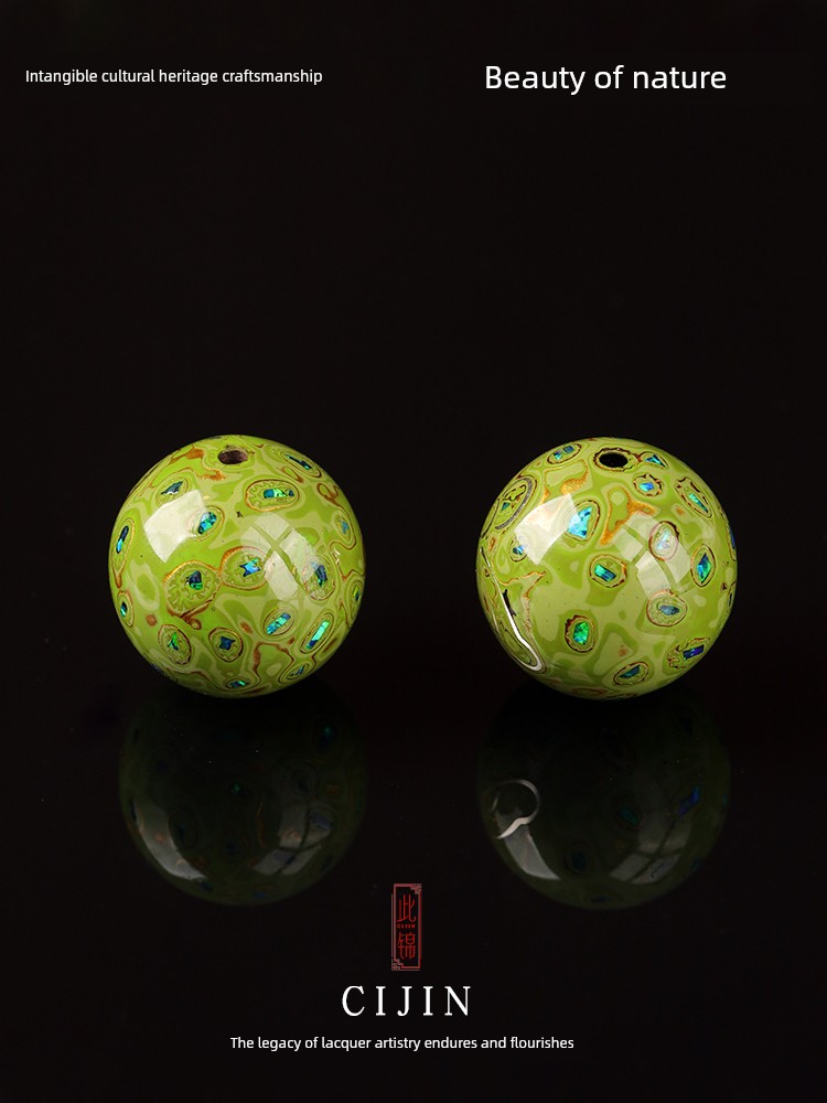This Brocade Is Inlaid with Opal Lacquer Beads, Loose Green Single Beads, Intangible Cultural Heritage Lacquerware Craftsmanship DIY Accessories for Men and Women
