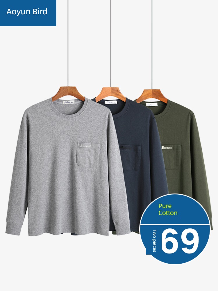 middle age pure cotton Round neck Big size easy Long sleeve T-shirt