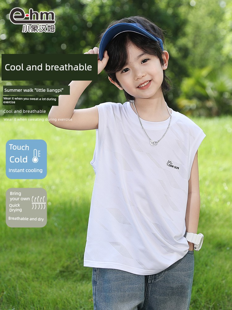 Little Elephant Ham Children's Clothing Boys' Sports Vest 2026 New Children's Summer Mesh Quick-Drying Breathable Sleeveless T-Shirt — 2