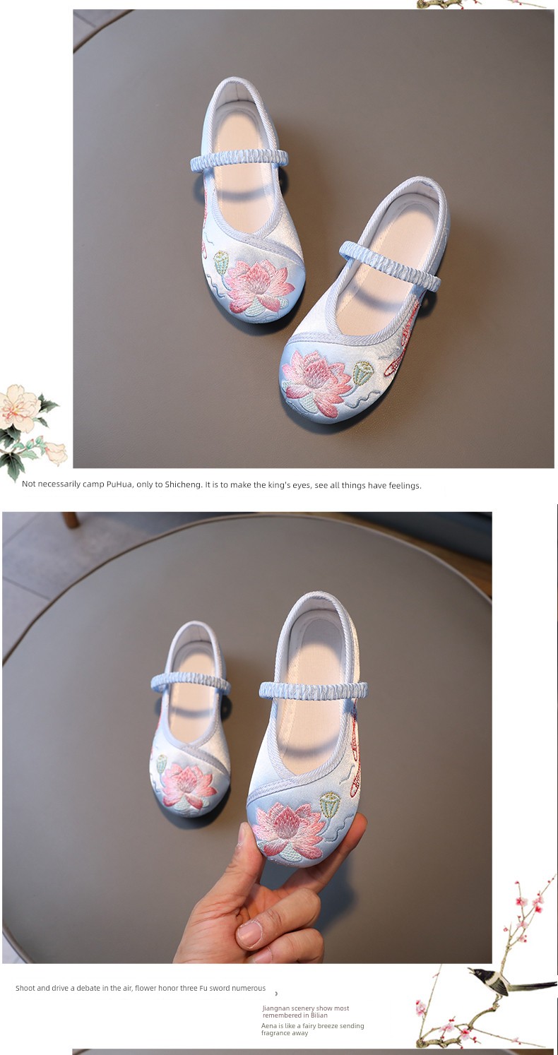 Girl Shoes for Han Chinese Clothing Ancient Costume Shoes Chinese Style Kid Princess Tang Suit Children's Embroidered Shoes Old Beijing Embroidered Cloth — 11