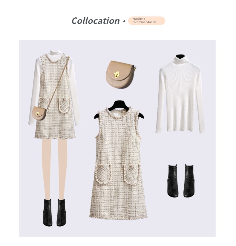 Little fragrance Autumn and winter Lay a foundation Inner lap Wool Dress