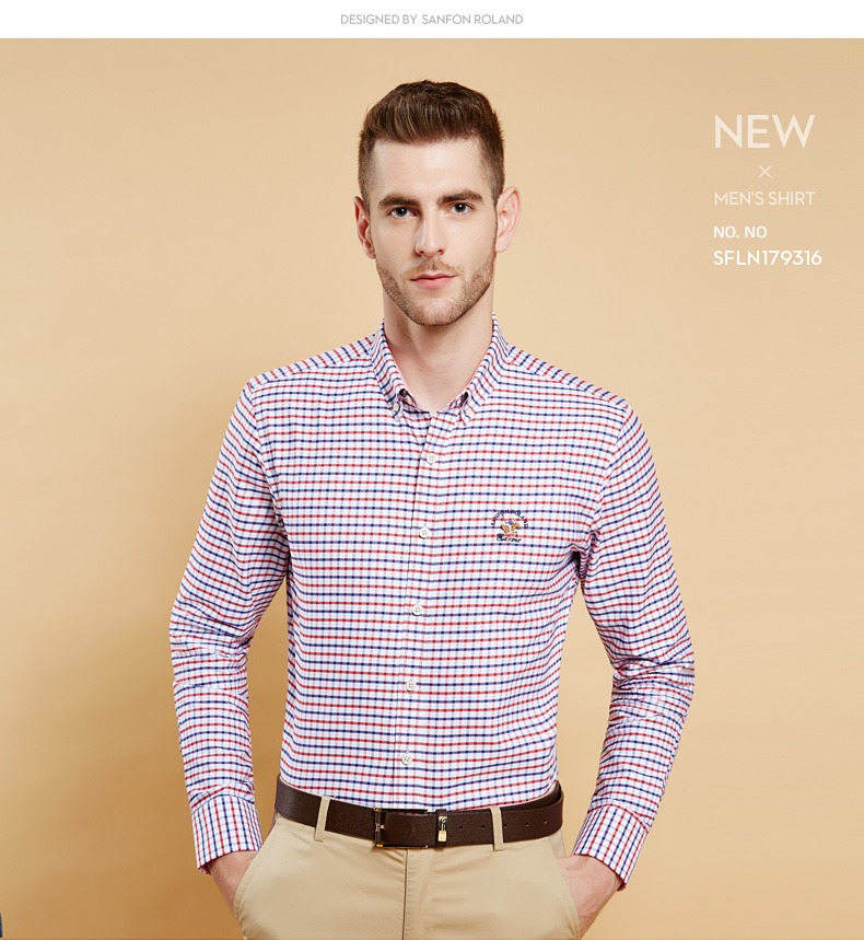 Broken code Clearance Sanding Long sleeve leisure time lattice shirt
