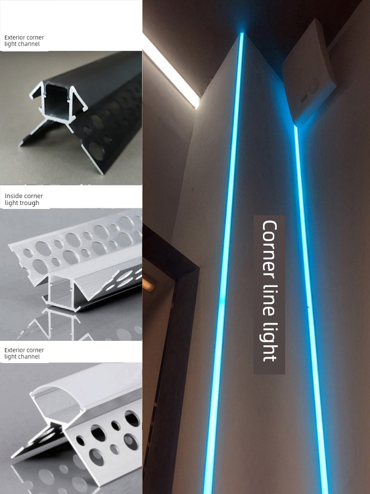 Linear Corner Light, Recessed Corner Light with Angled Illumination, Wall Corner Light Channel, Embedded Linear Light, Tile-Free Linear Light