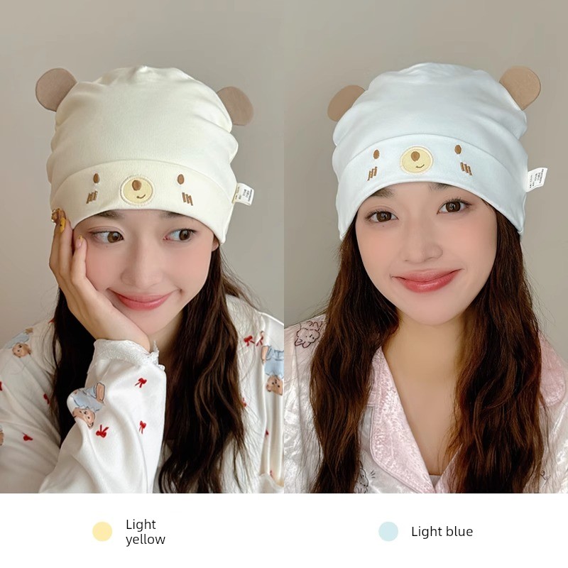 Postpartum Hat for All Seasons, Pure Cotton, Class A, Large Head Circumference, Cute, Thin Style for Spring and Summer, Windproof for Postpartum Women, — 5