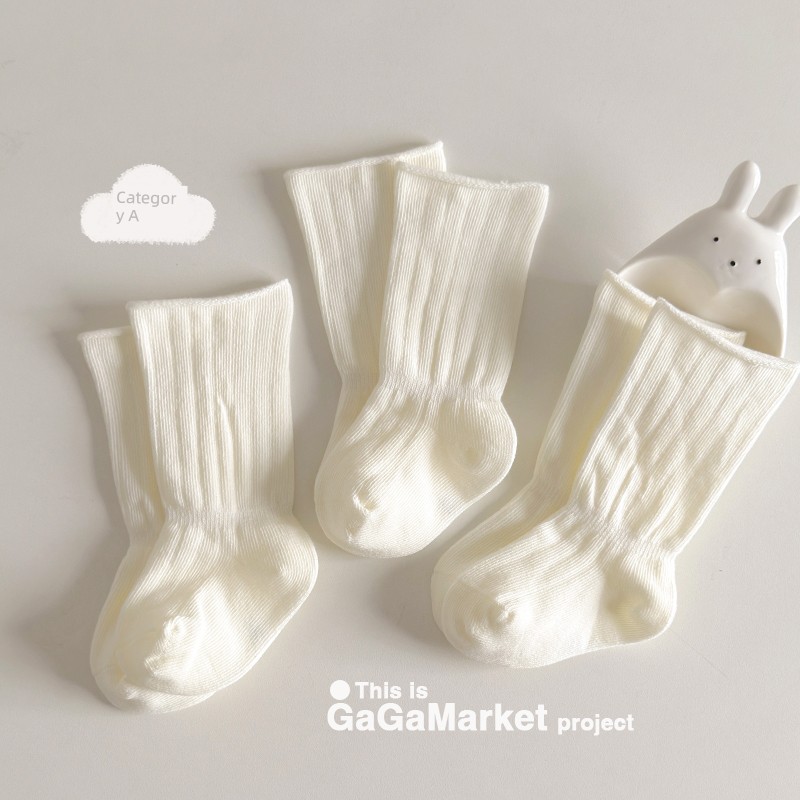 Newborn Baby Socks, Spring, Autumn, and Summer Cotton Socks That Don'T Constrict the Legs, 0-3 Months Baby Socks, White Seamless Mid-Length Socks — 5