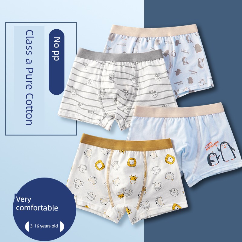 Children's Cotton Boxer Briefs for Boys, Kids' Shorts, Boys' Underwear, Toddler Boys' Four-Corner Briefs, Class A, Thin — 3