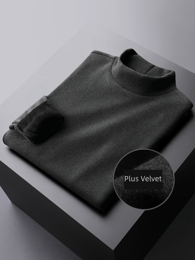 Light luxury Autumn and winter keep warm Plush Half high collar Long sleeve T-shirt Lay a foundation man Self-cultivation Derong fever Inner lap jacket thick