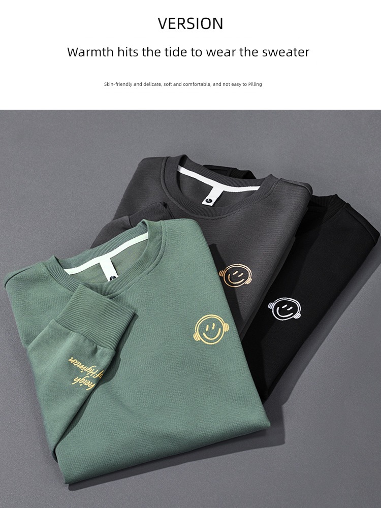 Round neck Condom man smiling face printing Long sleeve Sweater