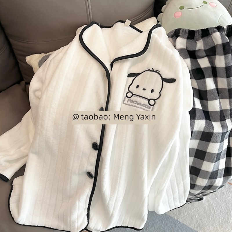 Pochacco  female spring and autumn winter flange Coral velvet pajamas