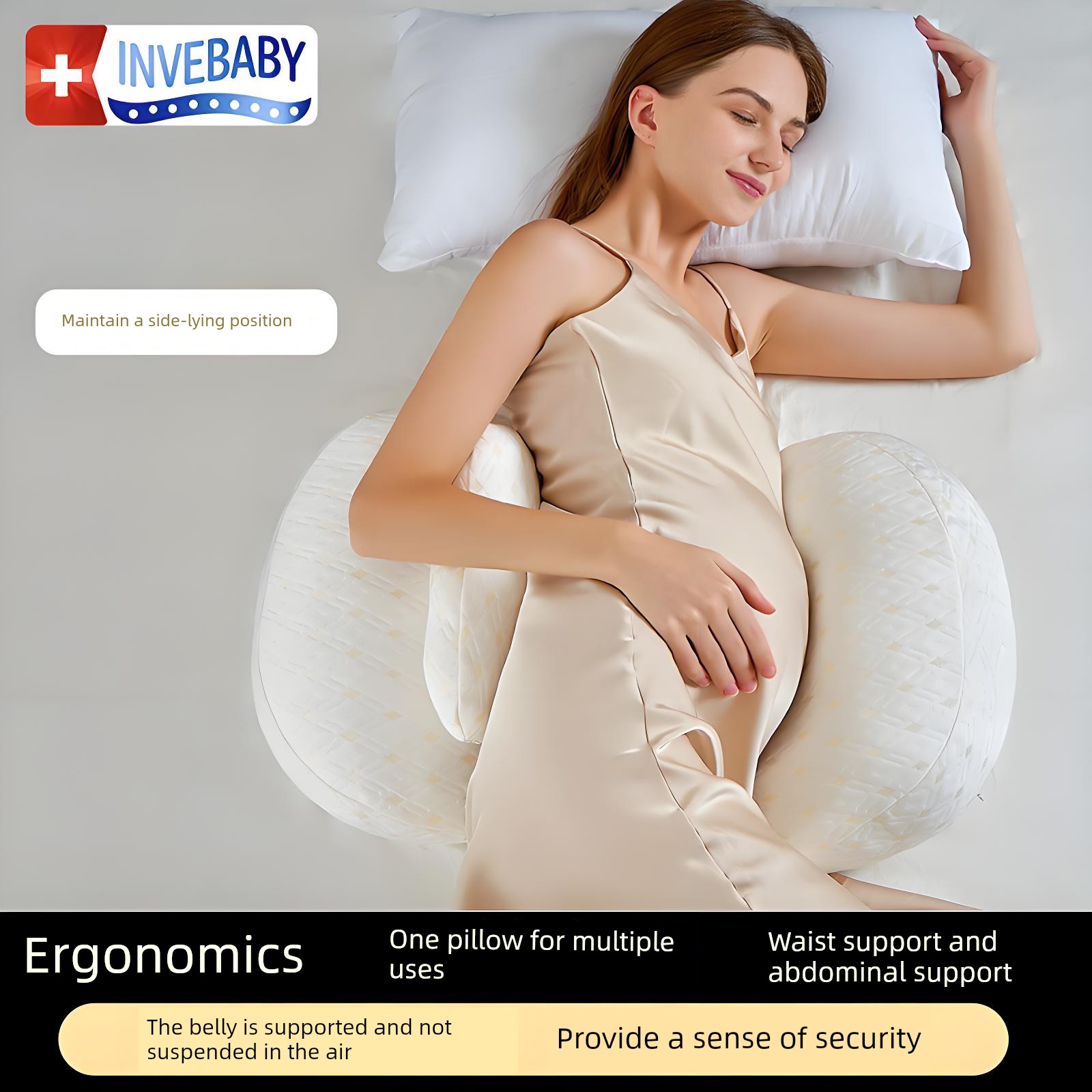 Invebaby Pregnancy Pillow, Waist Support and Abdominal Support Side Sleeping Pillow, Essential U-Shaped Pillow for Pregnant Women, Side Sleeping Pillow — 7