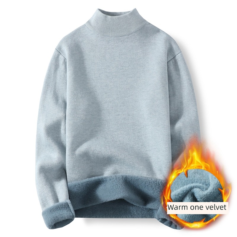 tide Plush Thickened section black Self-cultivation Middle collar sweater
