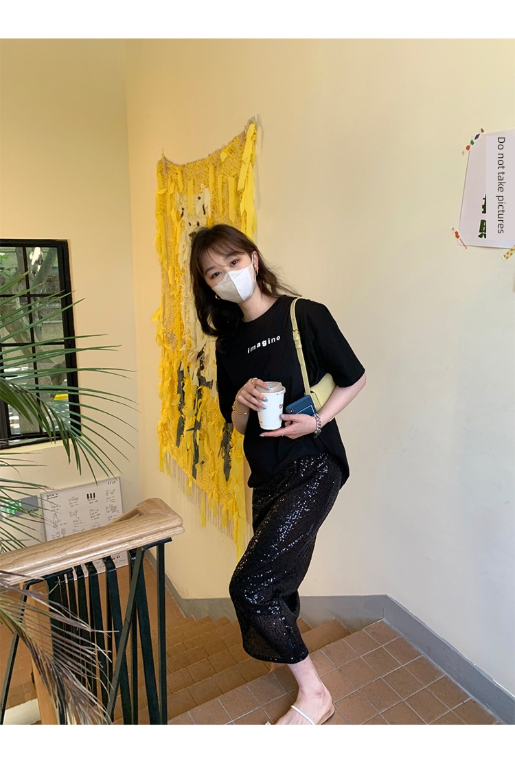 77store female summer Medium and long term One pace skirt Sequins