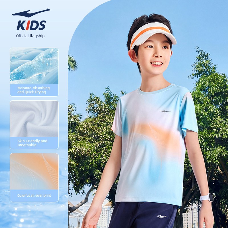 Hongxing Erke Kidsren's Clothing Kidsren's Short-Sleeved T-Shirt Boys' Sports Quick-Drying Clothing Summer New Youth Girls' Tops — 4