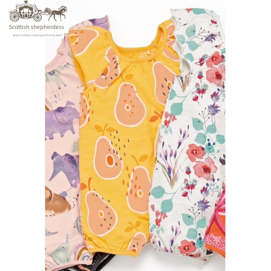 In-Stock Next Children's Clothing for Girls, Pink Floral Bird Print Sleeveless Short-Sleeve Romper Jumpsuit — 6