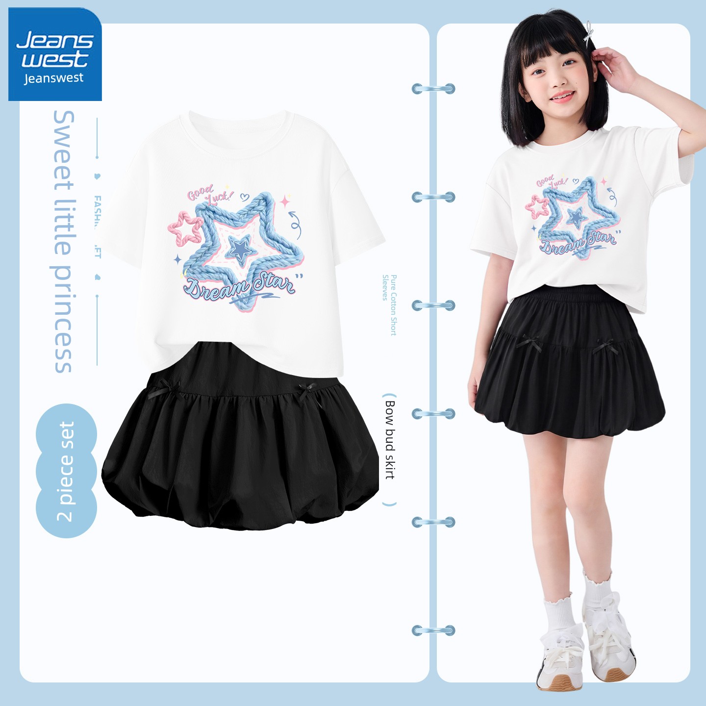 Jeanswest Children's Clothing Girls' Short-Sleeved T-Shirt 2026 New White Pure Cotton Top Children's Summer Clothing T-Shirt — 5