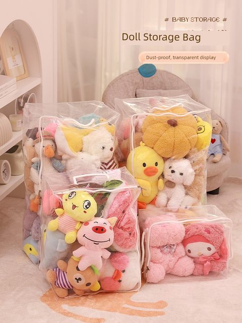 Doll storage bag transparent plush toy finishing artifact cloth doll zipper dustproof bag large capacity