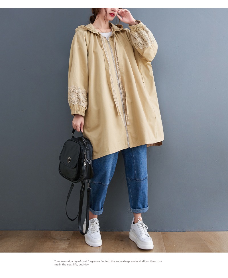 loose coat female Fat mm leisure time Medium and long term Windbreaker loose coat