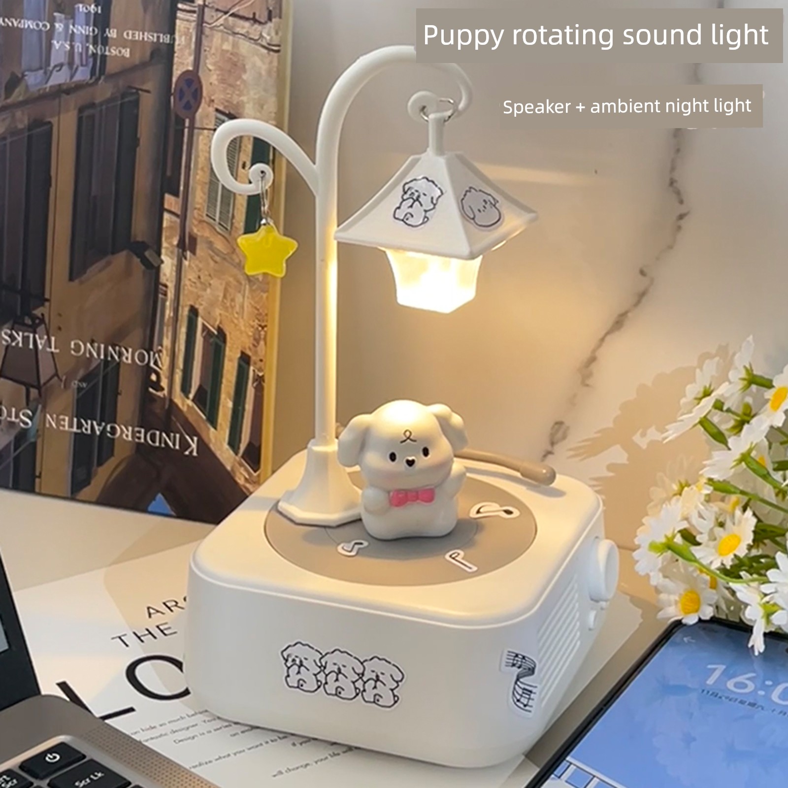 Line Art Puppy Birthday Gift Speaker Night Light for Girls, Boyfriend, Best Friend, Kids, 61St Children's Day Practical High-End Gift for 12-Year-Olds