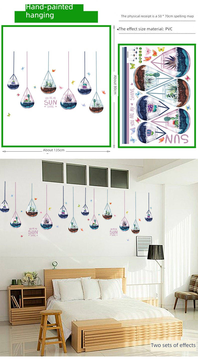 Northern Europe fresh Wall stickers movable Refrigerator paper hanging basket Potted plants