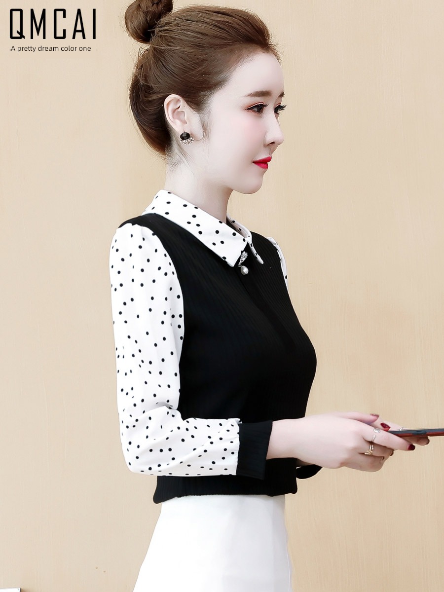 Age reduction Long sleeve fashion Wave point Plush Overlapping wear Fake two